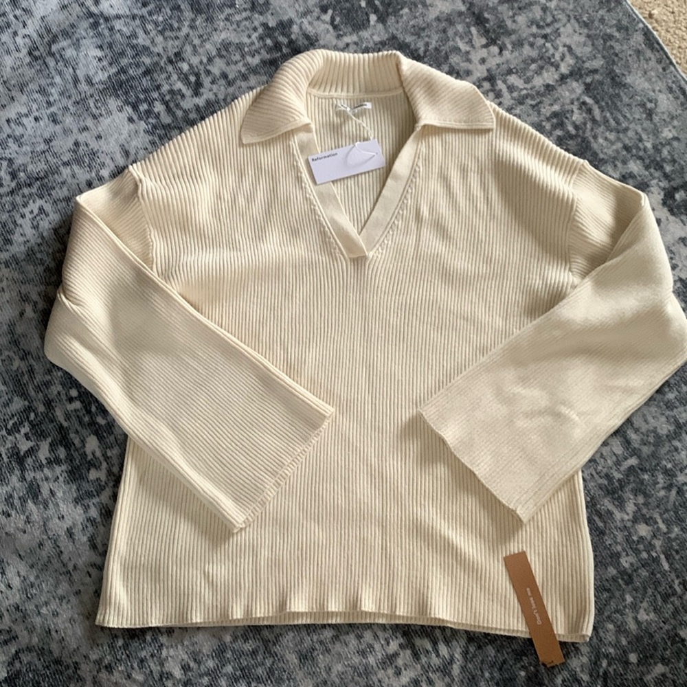 NWT reformation Harper oversized cotton ripped polo size large